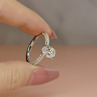Mia Oval Cut Diamond Engagement Ring With Diamond Hidden Halo And 3D Diamond Band