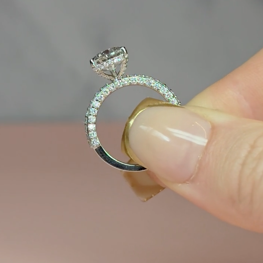 Mia Pear Cut Diamond Engagement Ring With Diamond Hidden Halo And 3D Diamond Band