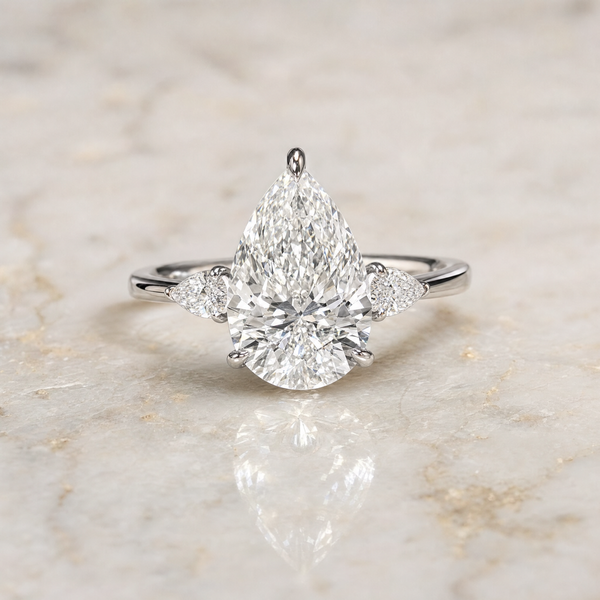 Sofia Pear Cut Diamond Engagement Ring With A Pear Cut Side Diamonds