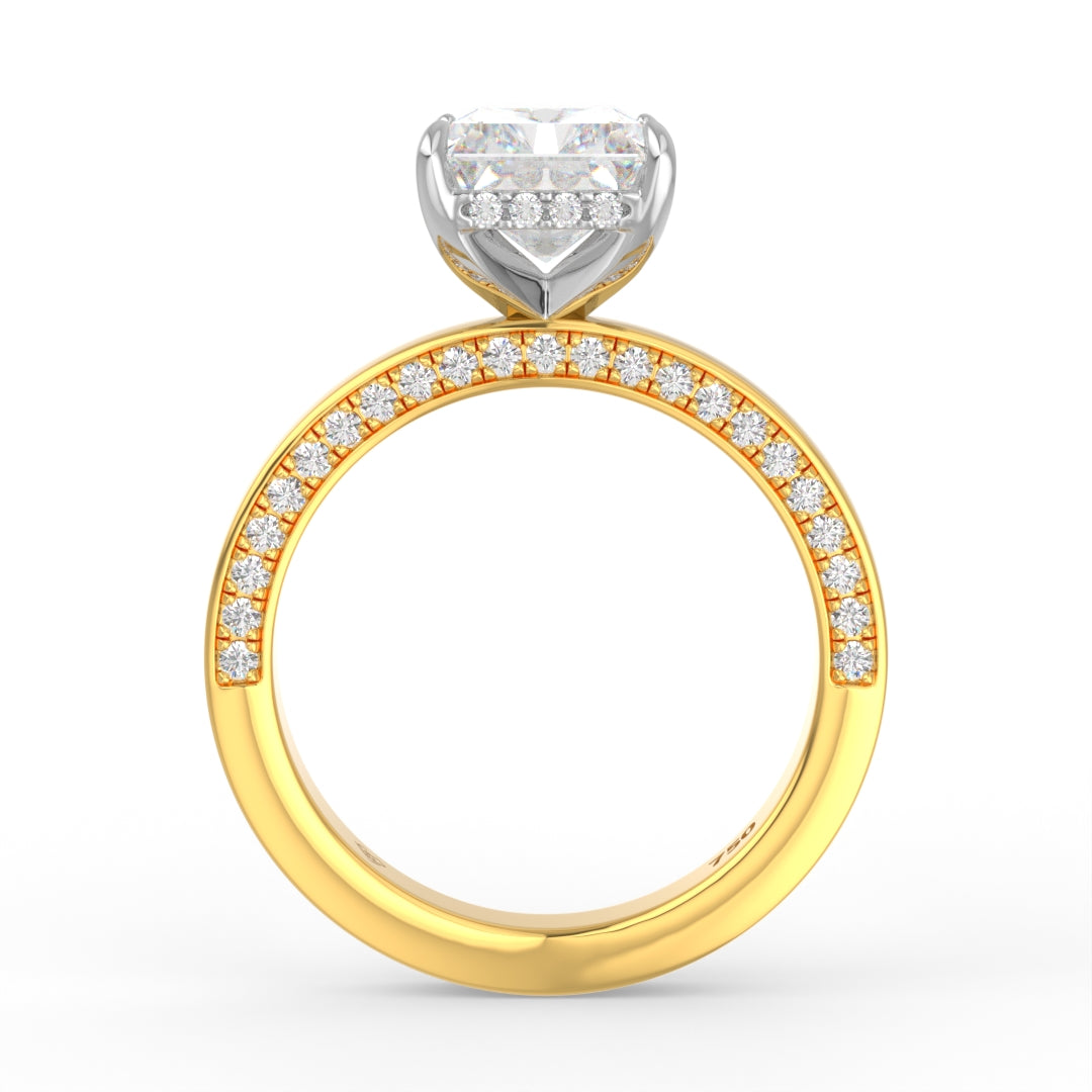 Celeste Radiant cut Lab Diamond with Cigar band and half set Diamond sides & hidden halo