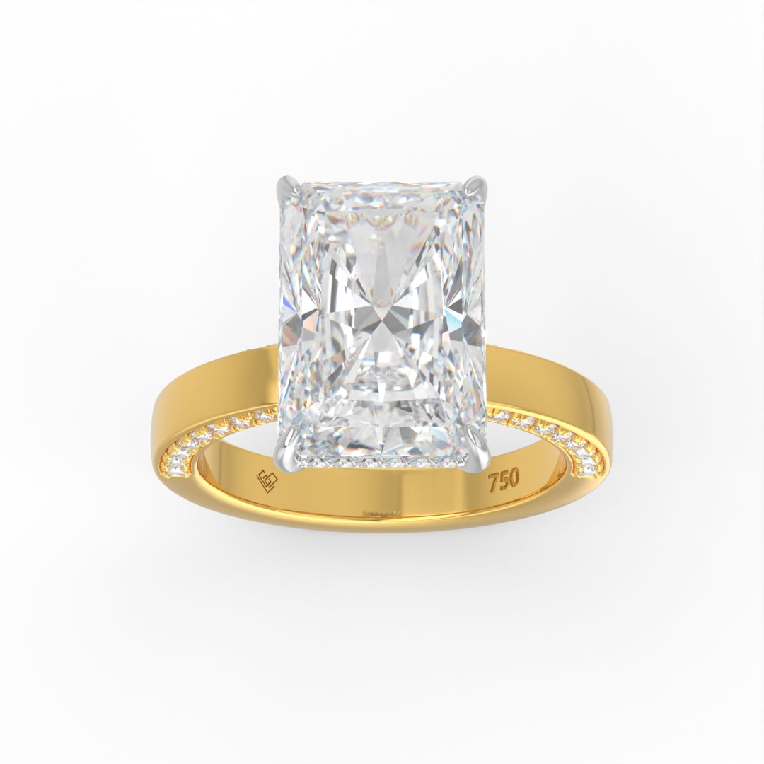 Celeste Radiant cut Lab Diamond with Cigar band and half set Diamond sides & hidden halo