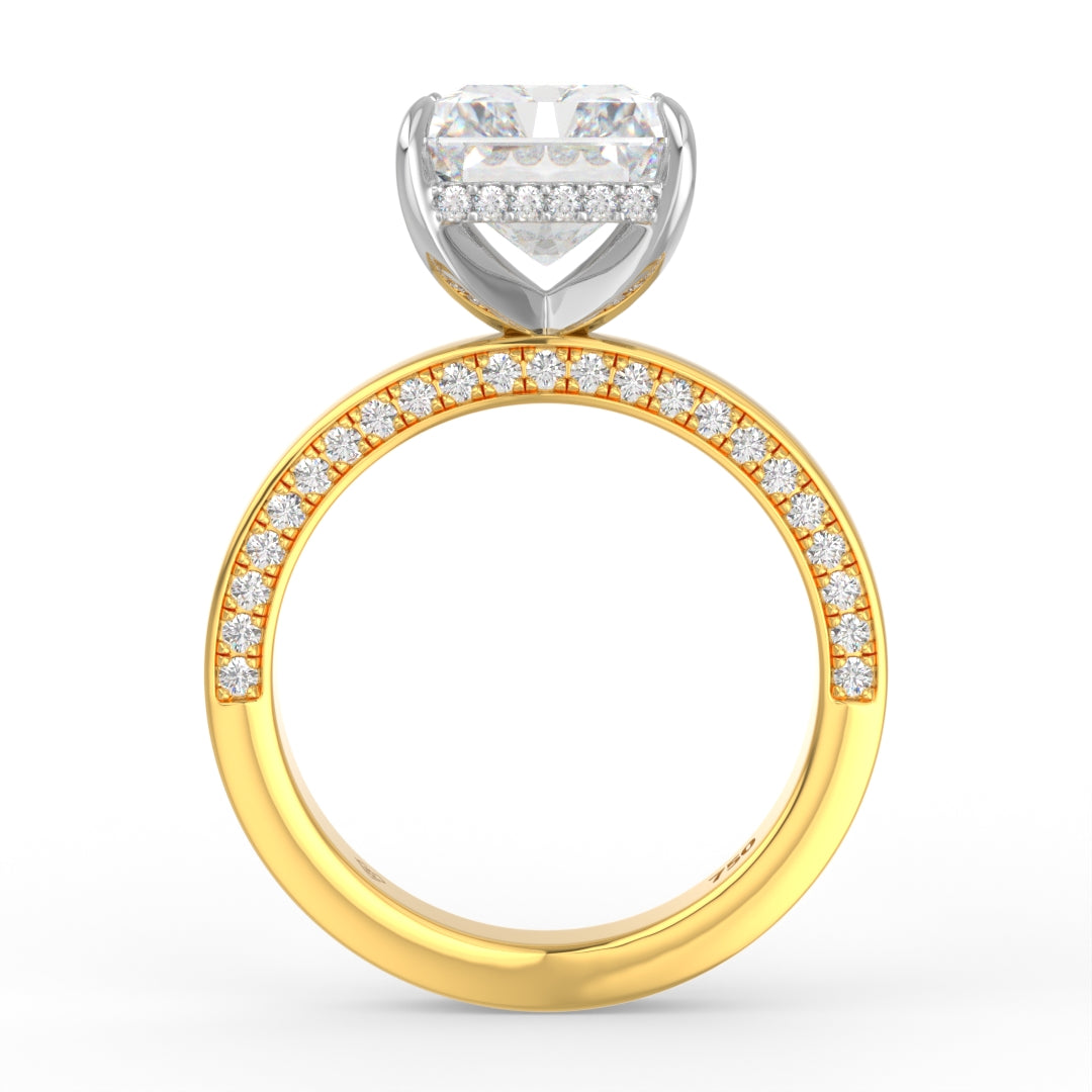 Celeste Radiant cut Lab Diamond with Cigar band and half set Diamond sides & hidden halo