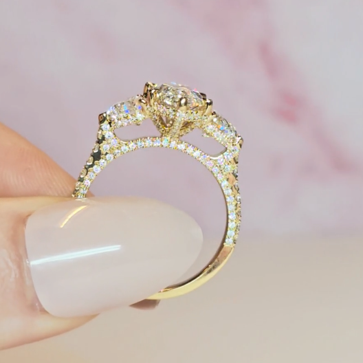 Victoria Marquise Cut Diamond Engagement Ring with Heart Cut Side Diamonds and 3D Diamond Band