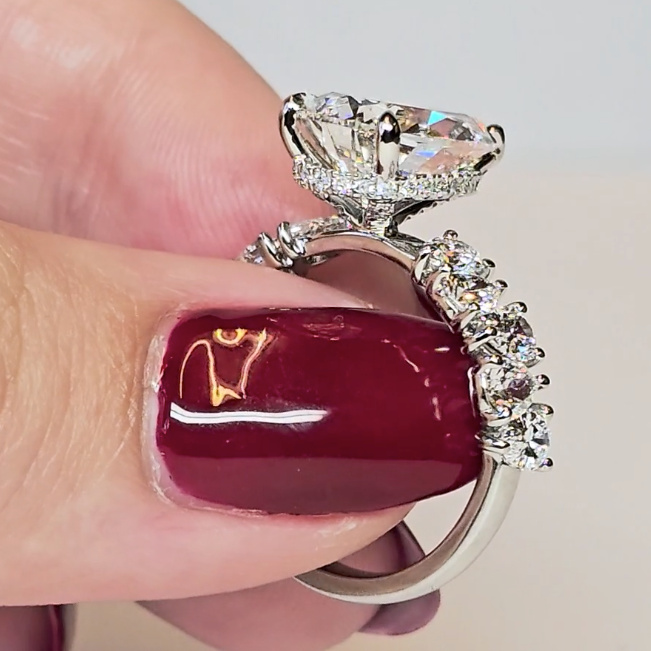 Vivien Pear Brilliant Cut Engagement Ring with Pear Brilliant Diamond Band and Wrap Around Hidden Halo