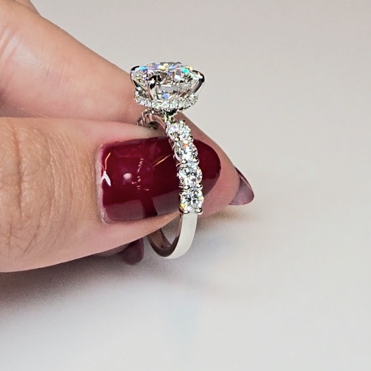 Vivien Round Brilliant Cut Engagement Ring with Round Brilliant Diamond Band and Wrap Around Hidden Halo