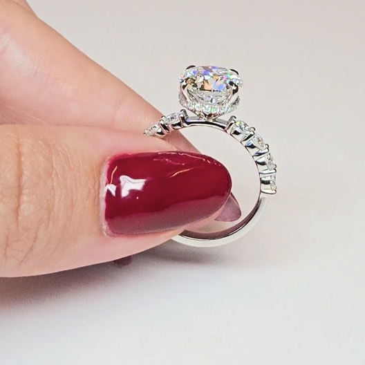 Vivien Round Brilliant Cut Engagement Ring with Round Brilliant Diamond Band and Wrap Around Hidden Halo