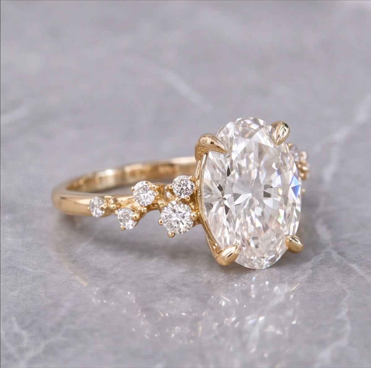 Layla Oval Cut Diamond Engagement Ring With Diamond Accent Band
