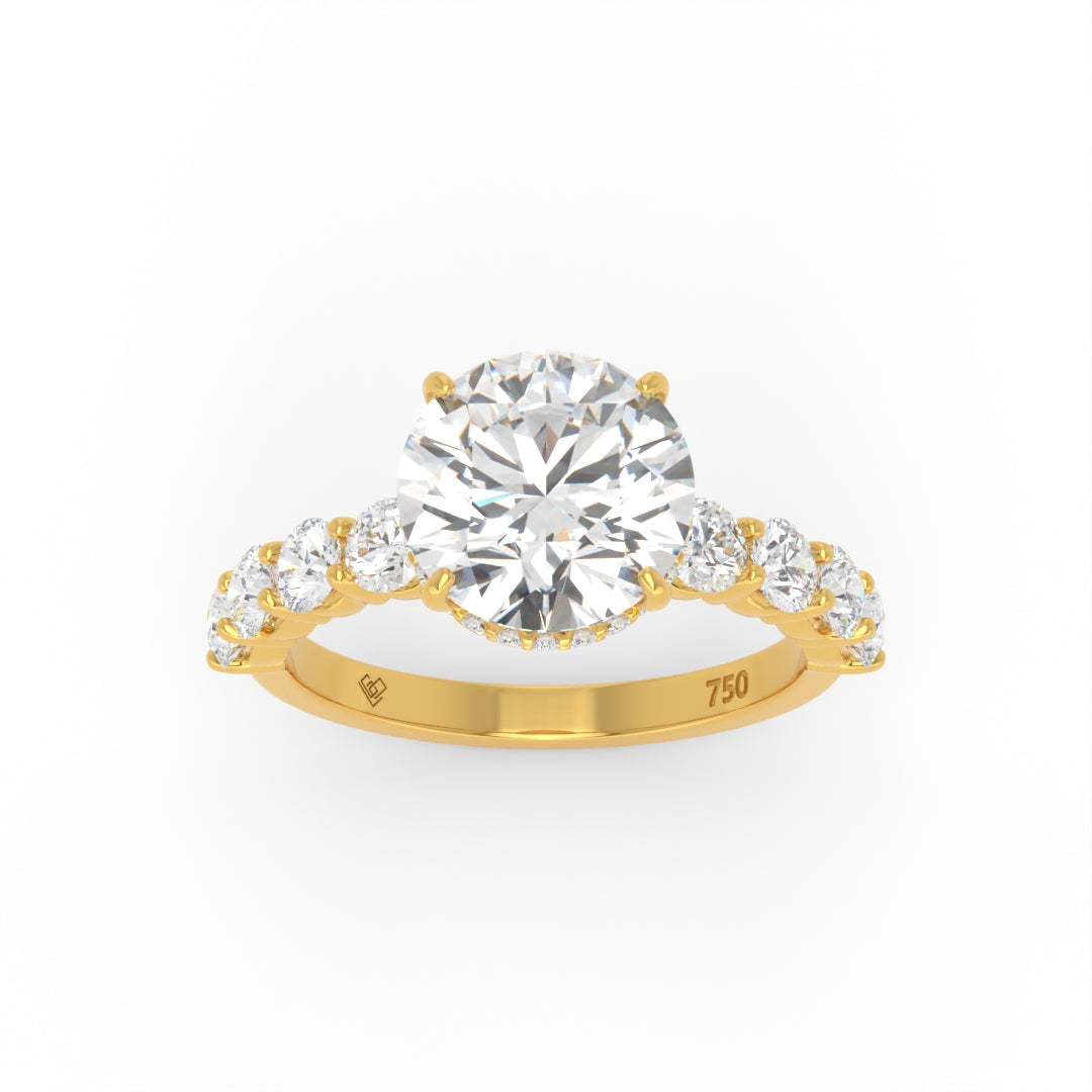 Vivien Round Brilliant Cut Engagement Ring with Round Brilliant Diamond Band and Wrap Around Hidden Halo