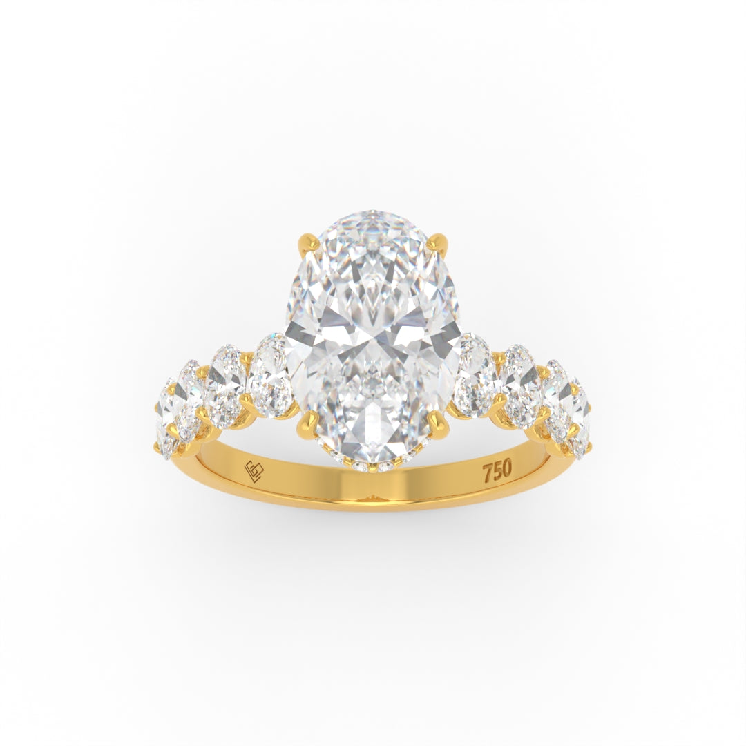 Vivien Oval Brilliant Cut Engagement Ring with Oval Brilliant Diamond Band and Wrap Around Hidden Halo