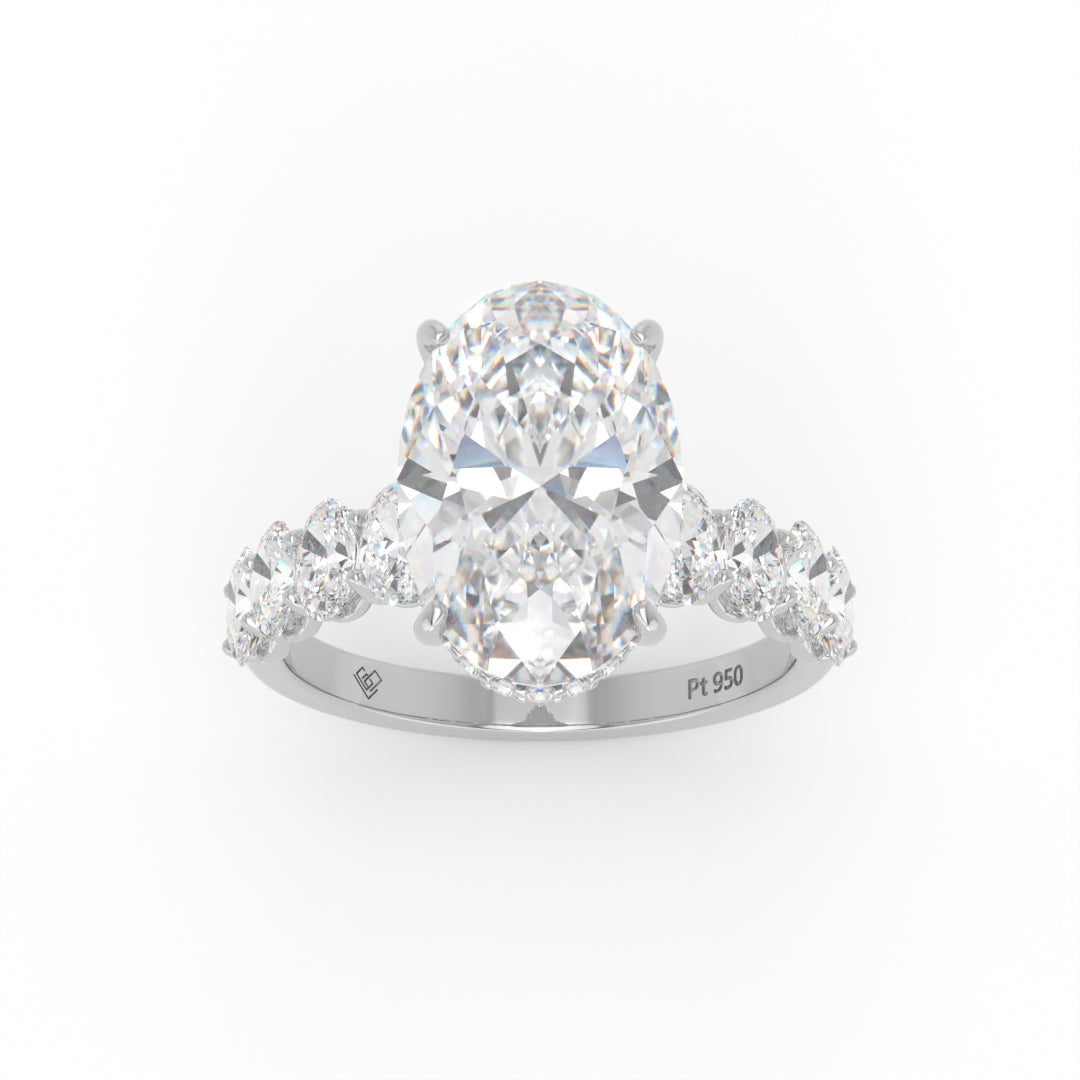 Vivien Oval Brilliant Cut Engagement Ring with Oval Brilliant Diamond Band and Wrap Around Hidden Halo