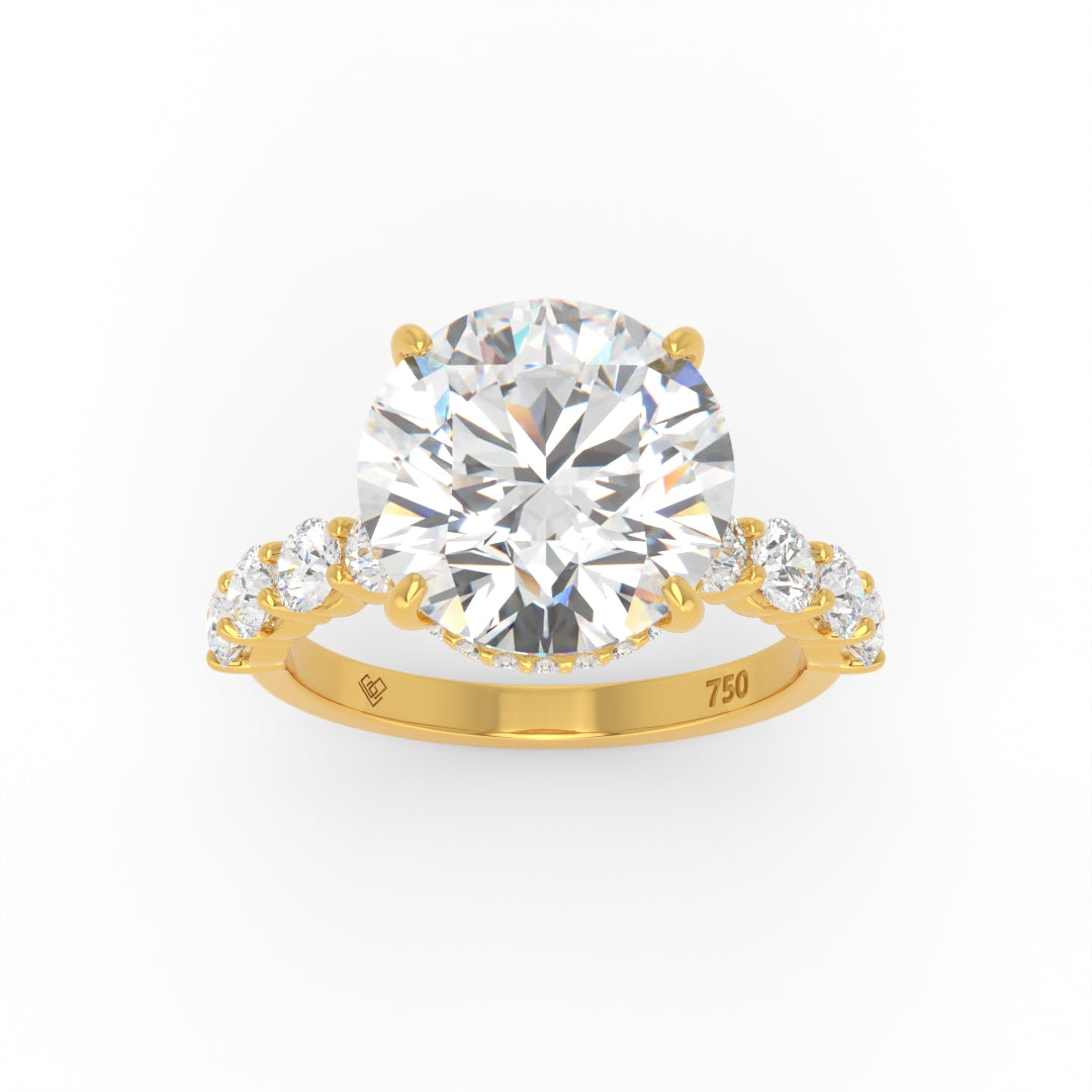 Vivien Round Brilliant Cut Engagement Ring with Round Brilliant Diamond Band and Wrap Around Hidden Halo