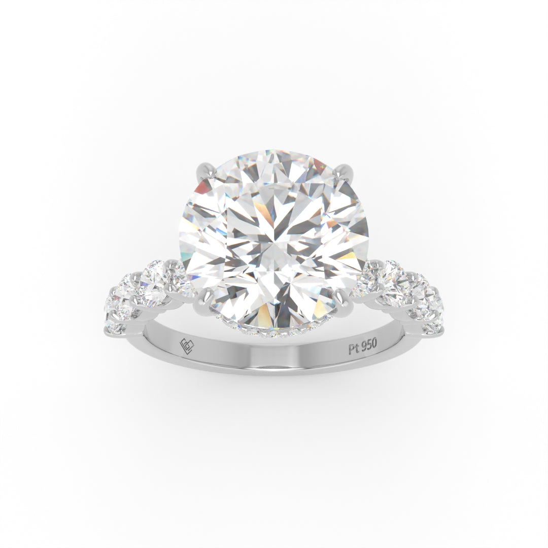 Vivien Round Brilliant Cut Engagement Ring with Round Brilliant Diamond Band and Wrap Around Hidden Halo