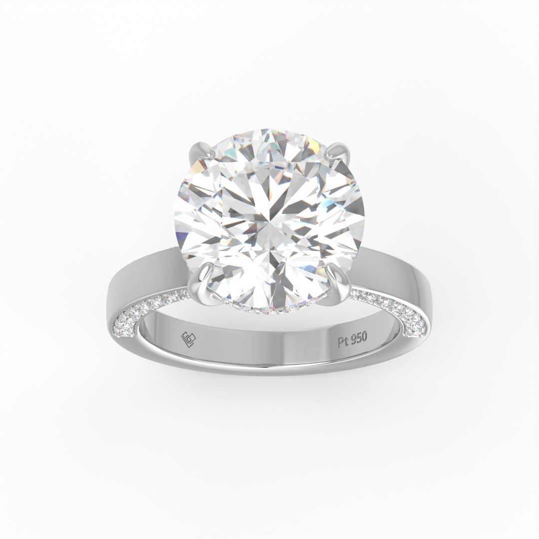 Celeste Round cut Lab Diamond with Cigar Band and Half set Diamond Sides & Hidden Halo