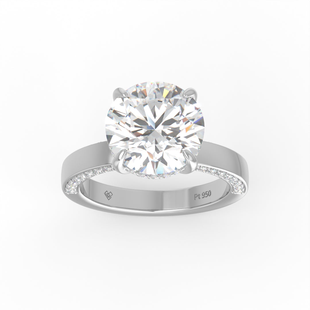 Celeste Round cut Lab Diamond with Cigar Band and Half set Diamond Sides & Hidden Halo