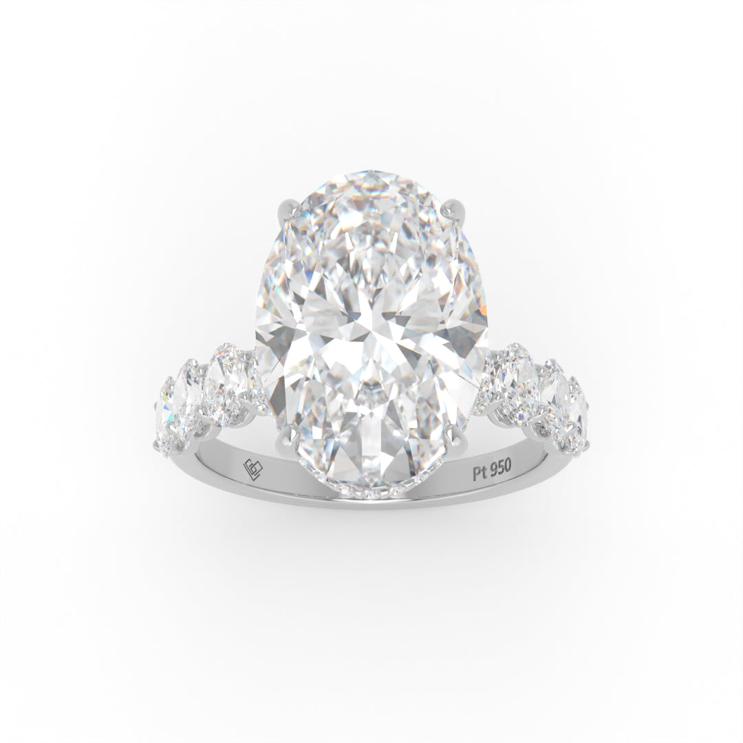 Vivien Oval Brilliant Cut Engagement Ring with Oval Brilliant Diamond Band and Wrap Around Hidden Halo