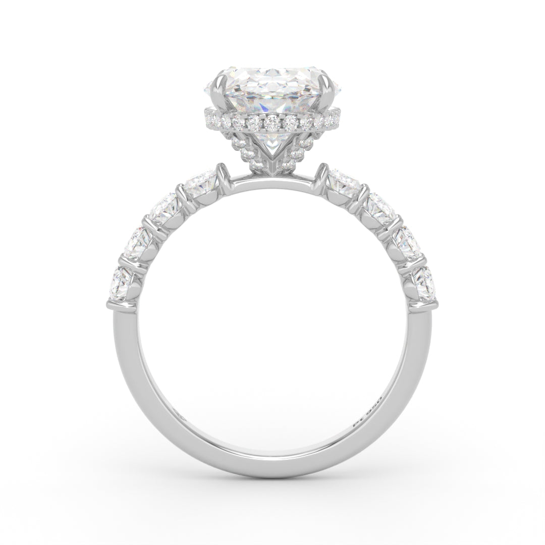 Vivien Oval Brilliant Cut Engagement Ring with Oval Brilliant Diamond Band and Wrap Around Hidden Halo