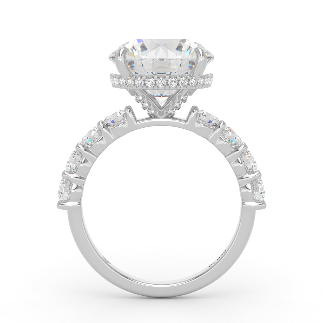 Vivien Round Brilliant Cut Engagement Ring with Round Brilliant Diamond Band and Wrap Around Hidden Halo