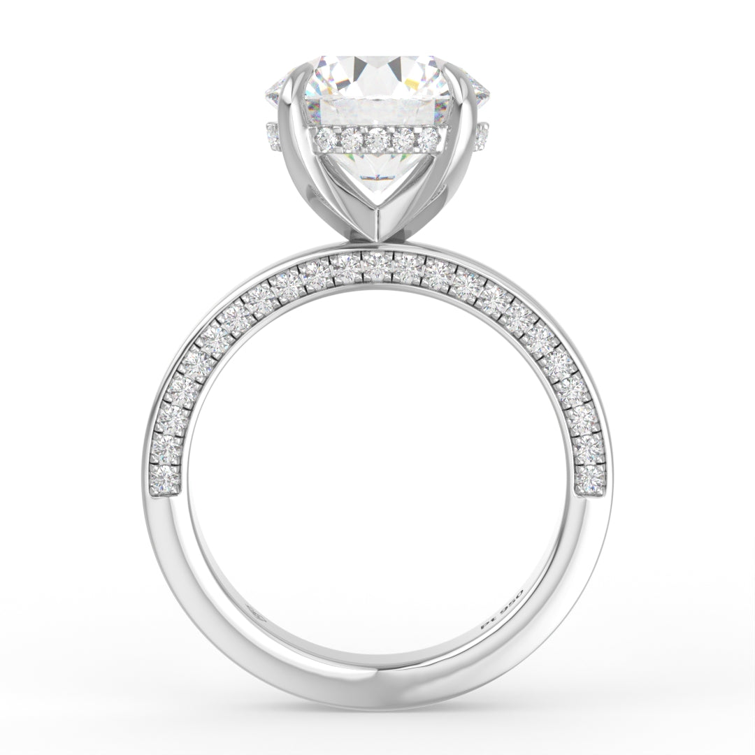 Celeste Round cut Lab Diamond with Cigar Band and Half set Diamond Sides & Hidden Halo