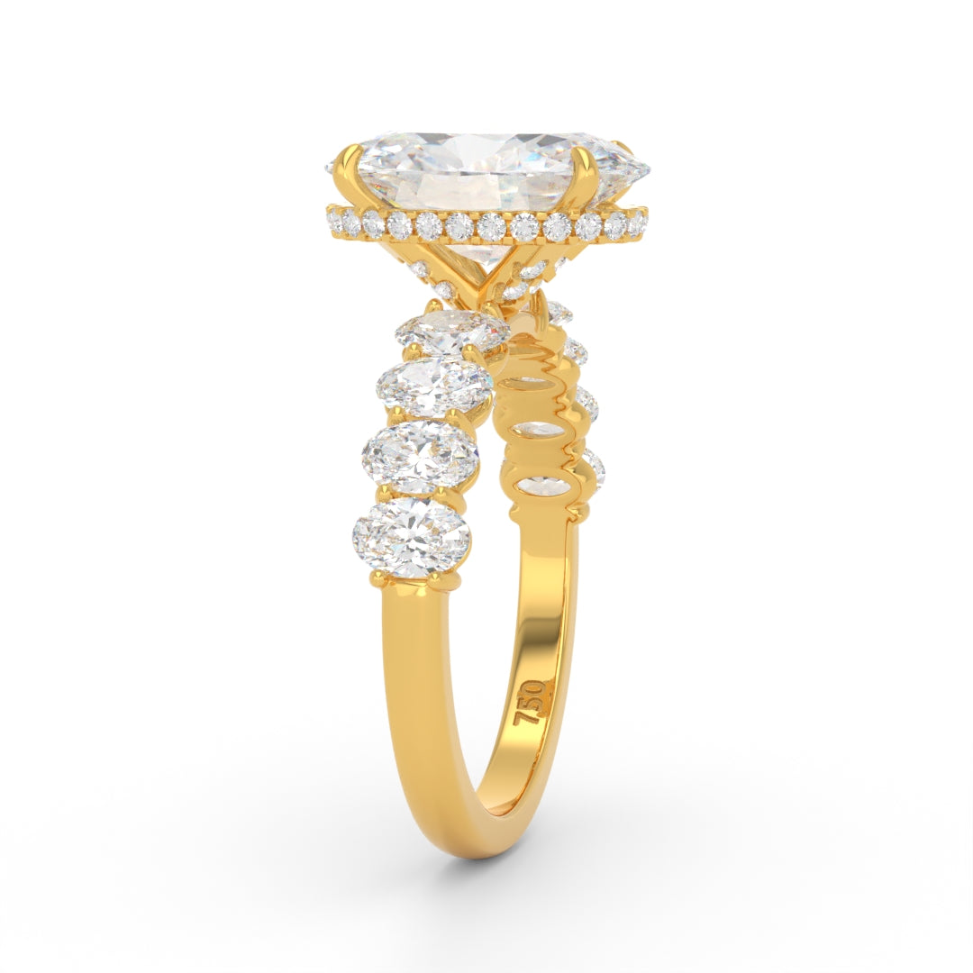 Vivien Oval Brilliant Cut Engagement Ring with Oval Brilliant Diamond Band and Wrap Around Hidden Halo