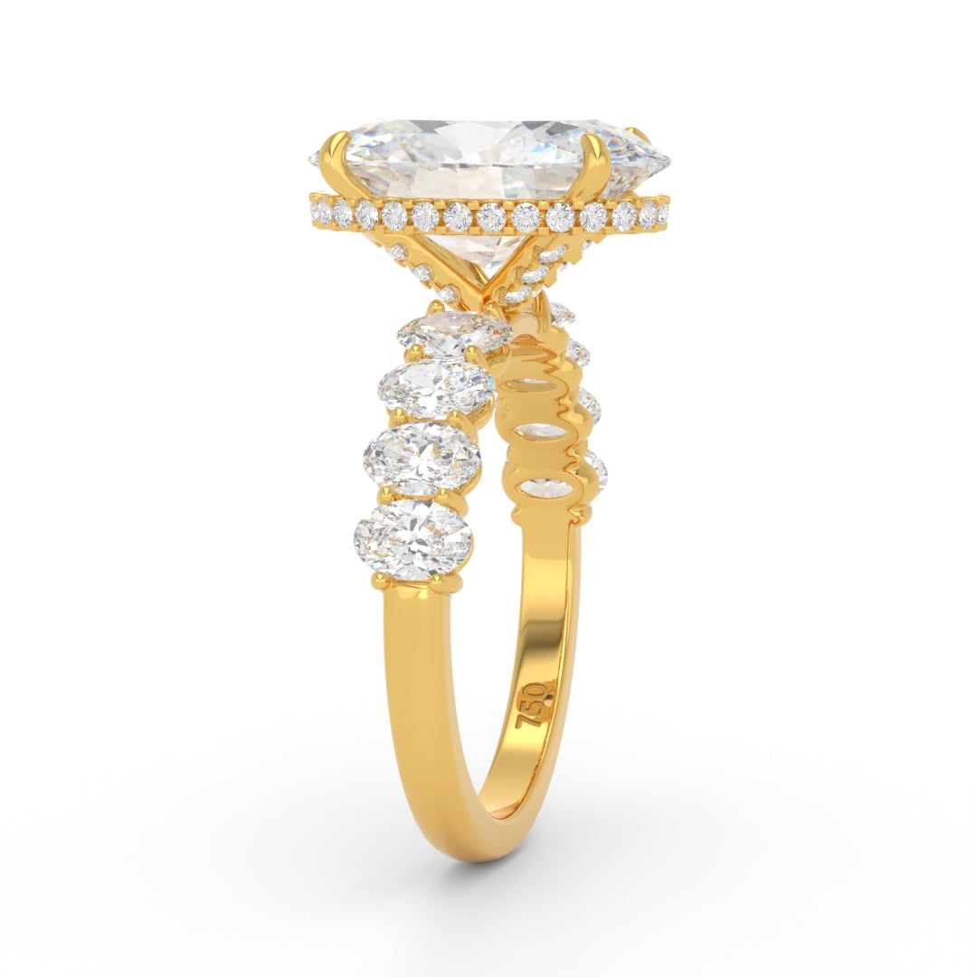 Vivien Oval Brilliant Cut Engagement Ring with Oval Brilliant Diamond Band and Wrap Around Hidden Halo