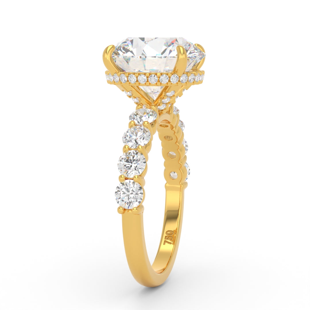Vivien Round Brilliant Cut Engagement Ring with Round Brilliant Diamond Band and Wrap Around Hidden Halo