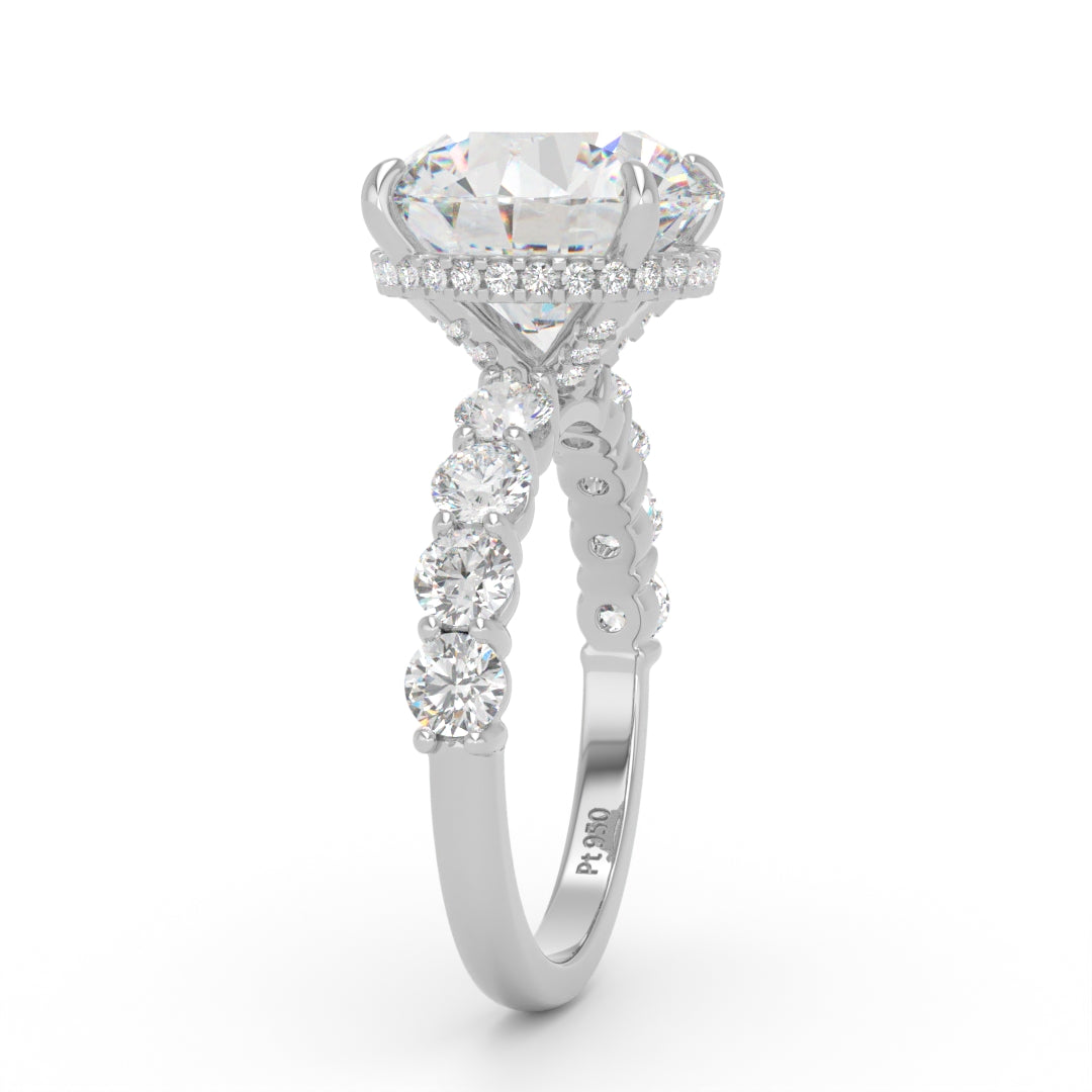 Vivien Round Brilliant Cut Engagement Ring with Round Brilliant Diamond Band and Wrap Around Hidden Halo