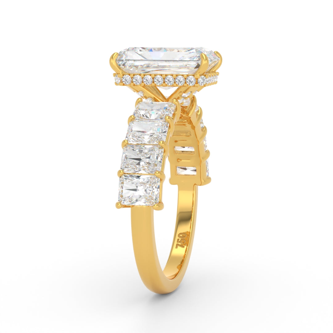 Vivien Radiant Brilliant Cut Engagement Ring with Radiant Brilliant Diamond Band and Wrap Around Hidden Halo