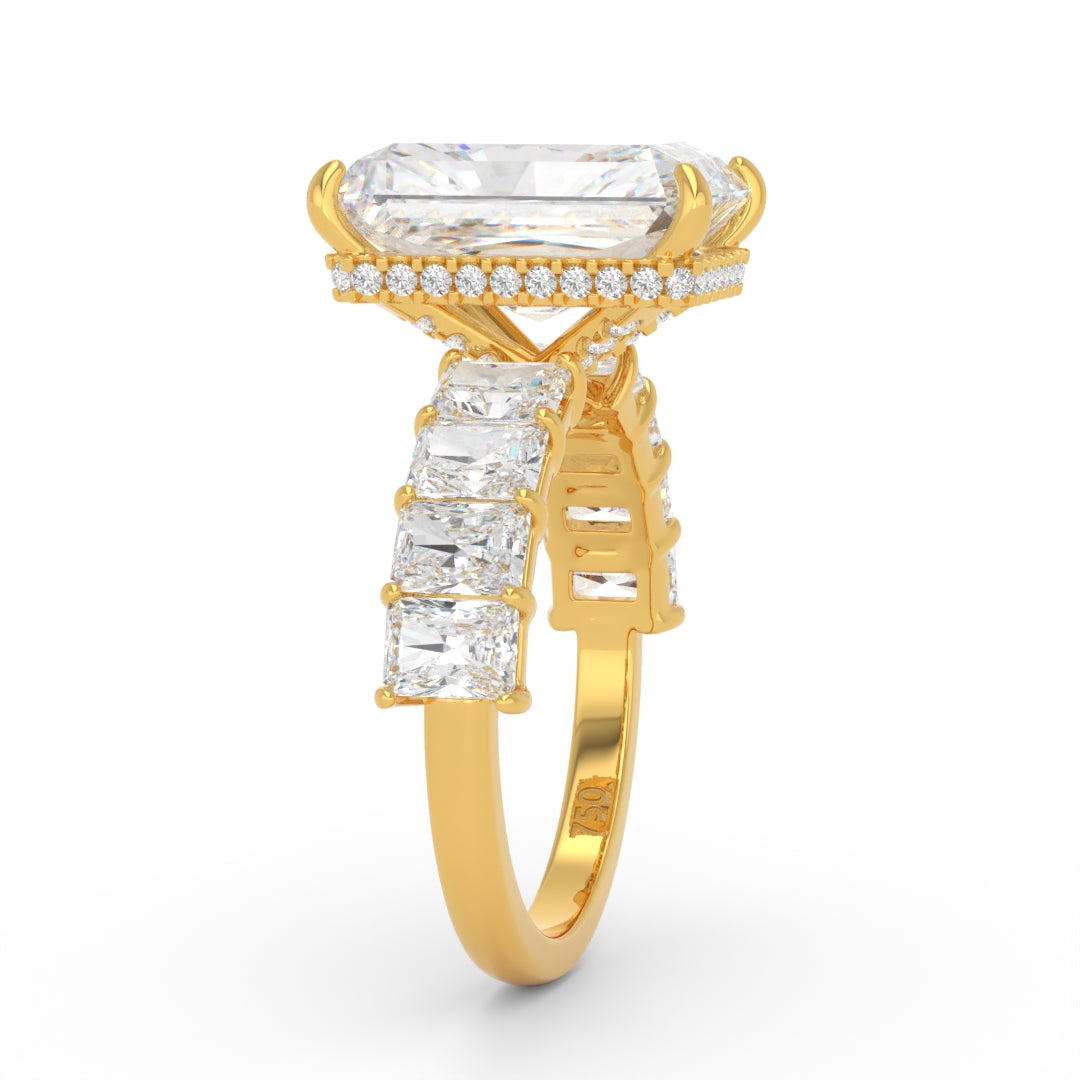Vivien Radiant Brilliant Cut Engagement Ring with Radiant Brilliant Diamond Band and Wrap Around Hidden Halo
