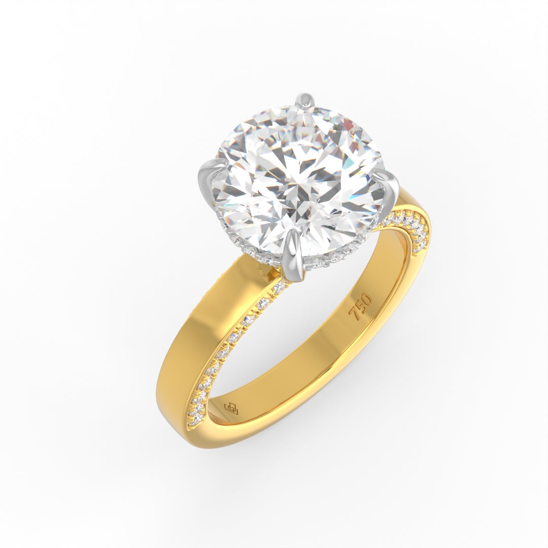 Celeste Round cut Lab Diamond with Cigar Band and Half set Diamond Sides & Hidden Halo