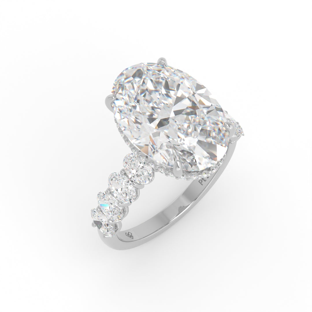 Vivien Oval Brilliant Cut Engagement Ring with Oval Brilliant Diamond Band and Wrap Around Hidden Halo