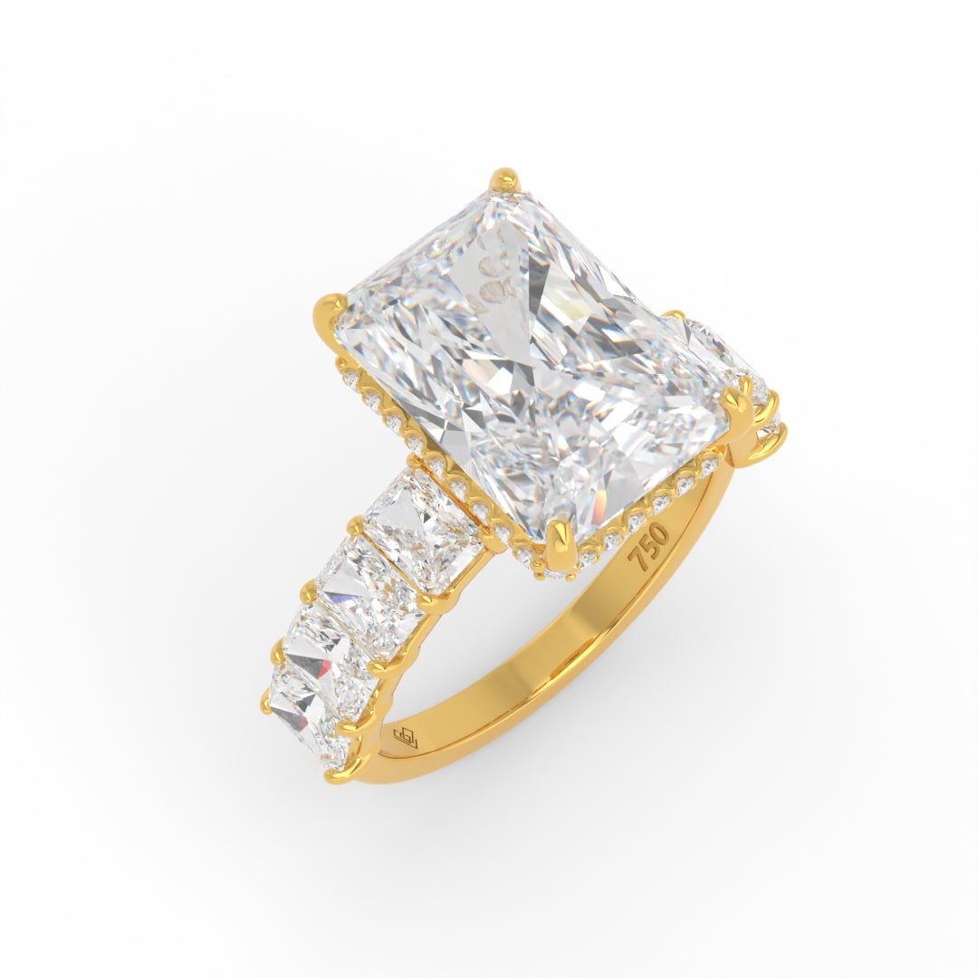 Vivien Radiant Brilliant Cut Engagement Ring with Radiant Brilliant Diamond Band and Wrap Around Hidden Halo