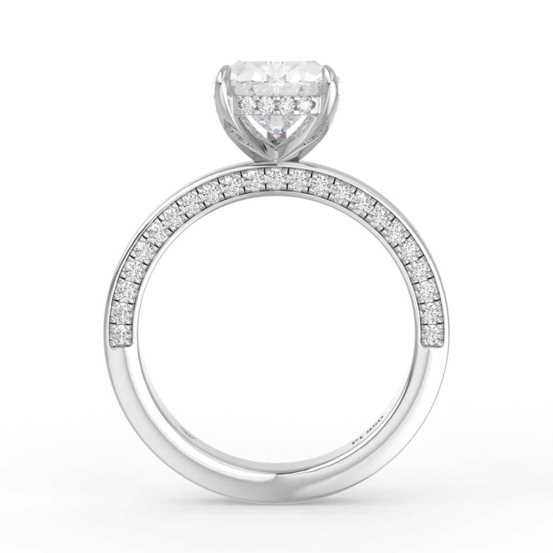Celeste Pear cut Lab Diamond with Cigar band and half set Diamond sides & hidden halo