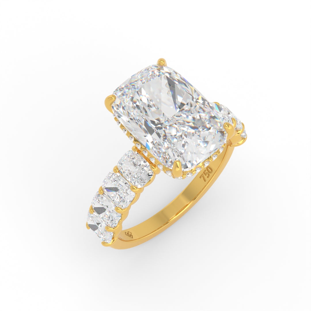 Vivien Cushion Brilliant Cut Engagement Ring with Cushion Brilliant Diamond Band and Wrap Around Hidden Halo