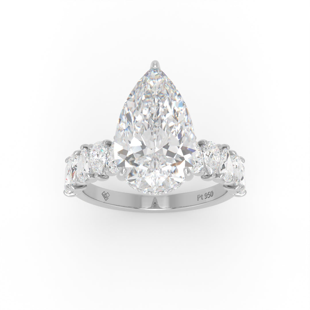 Vivien Pear Brilliant Cut Engagement Ring with Pear Brilliant Diamond Band and Wrap Around Hidden Halo