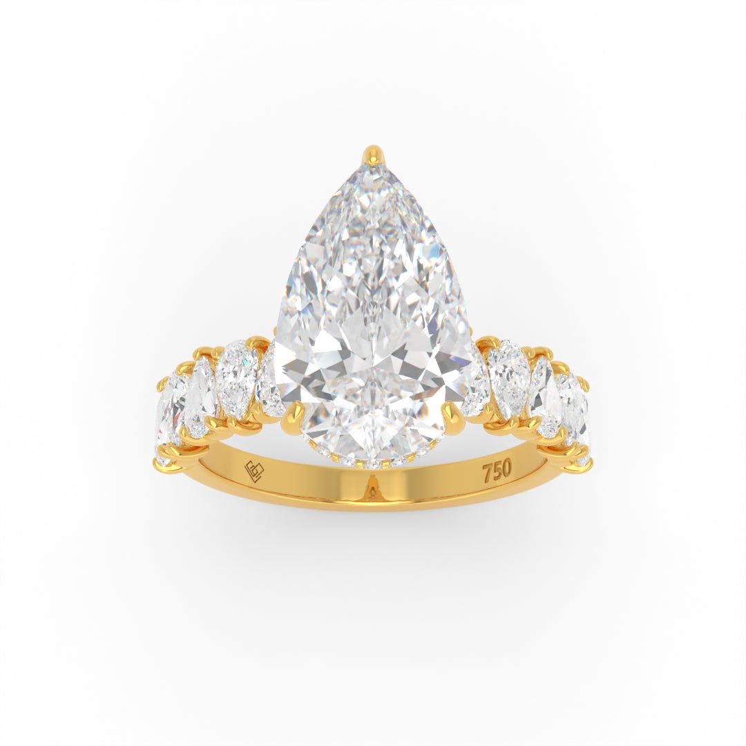 Vivien Pear Brilliant Cut Engagement Ring with Pear Brilliant Diamond Band and Wrap Around Hidden Halo