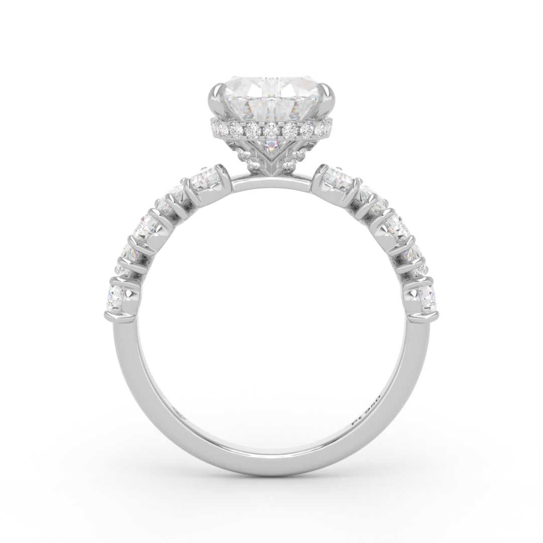 Vivien Pear Brilliant Cut Engagement Ring with Pear Brilliant Diamond Band and Wrap Around Hidden Halo