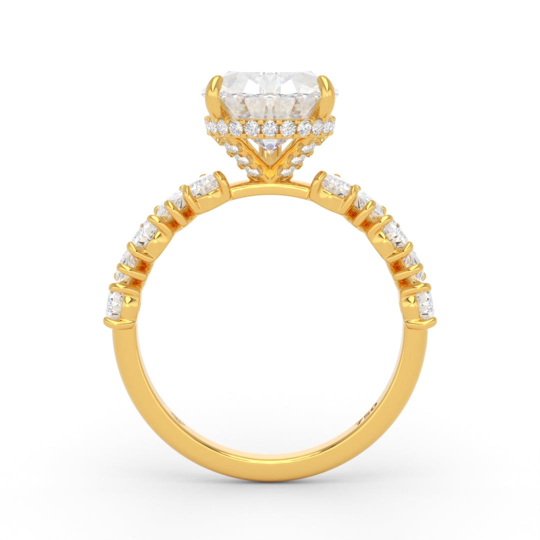 Vivien Pear Brilliant Cut Engagement Ring with Pear Brilliant Diamond Band and Wrap Around Hidden Halo