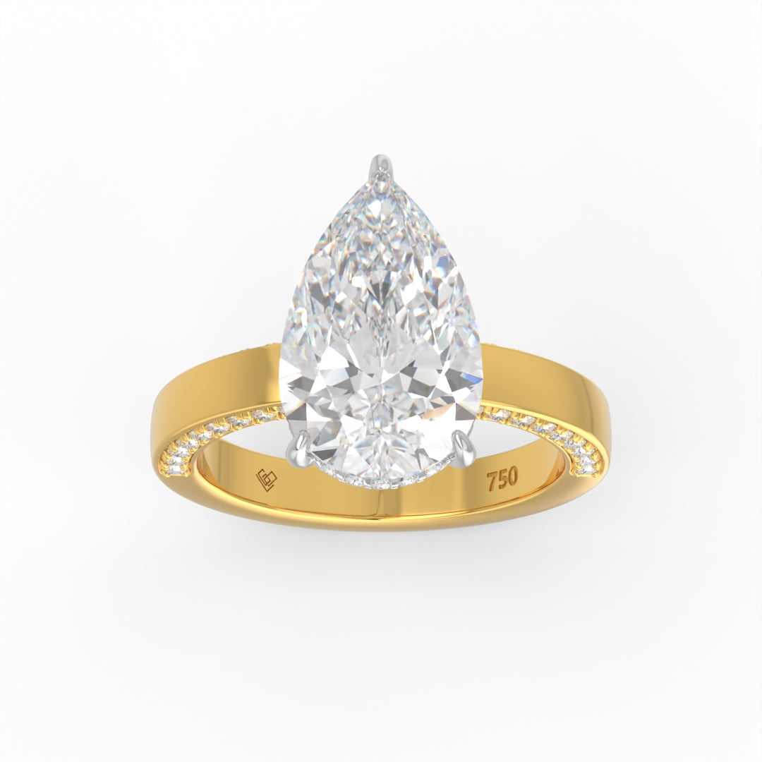 Celeste Pear cut Lab Diamond with Cigar band and half set Diamond sides & hidden halo