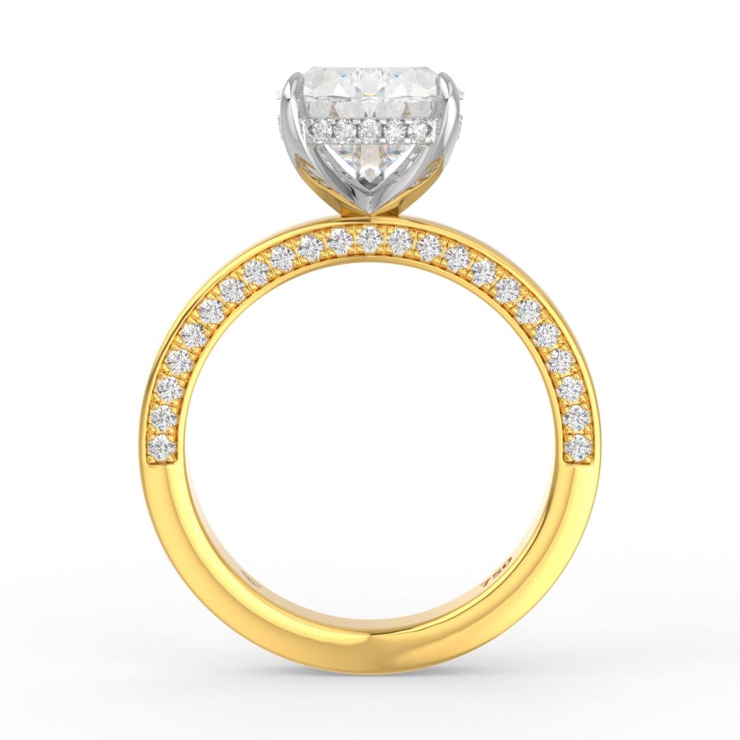 Celeste Pear cut Lab Diamond with Cigar band and half set Diamond sides & hidden halo