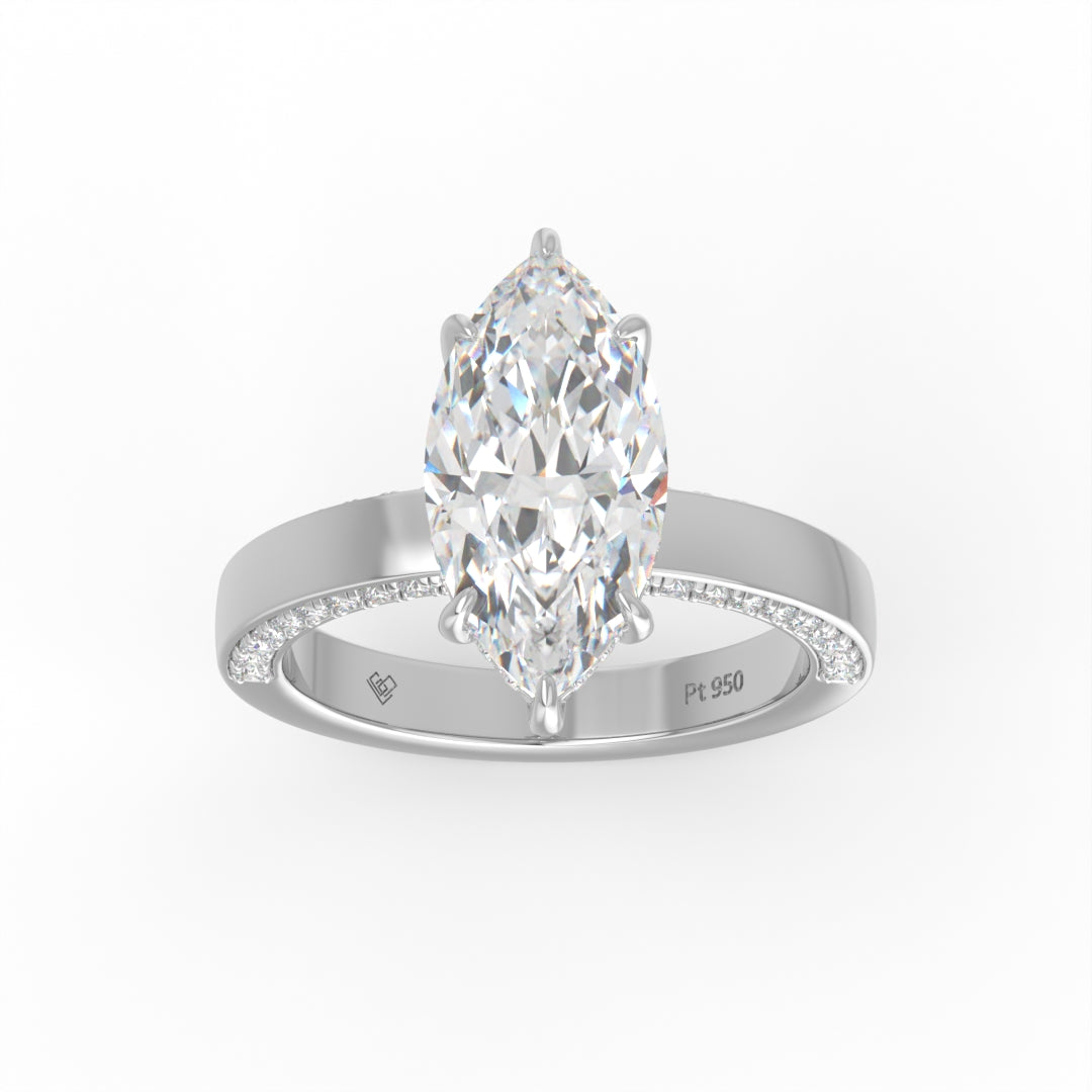 Celeste Marquise cut Lab Diamond with Cigar band and half set Diamond sides & hidden halo