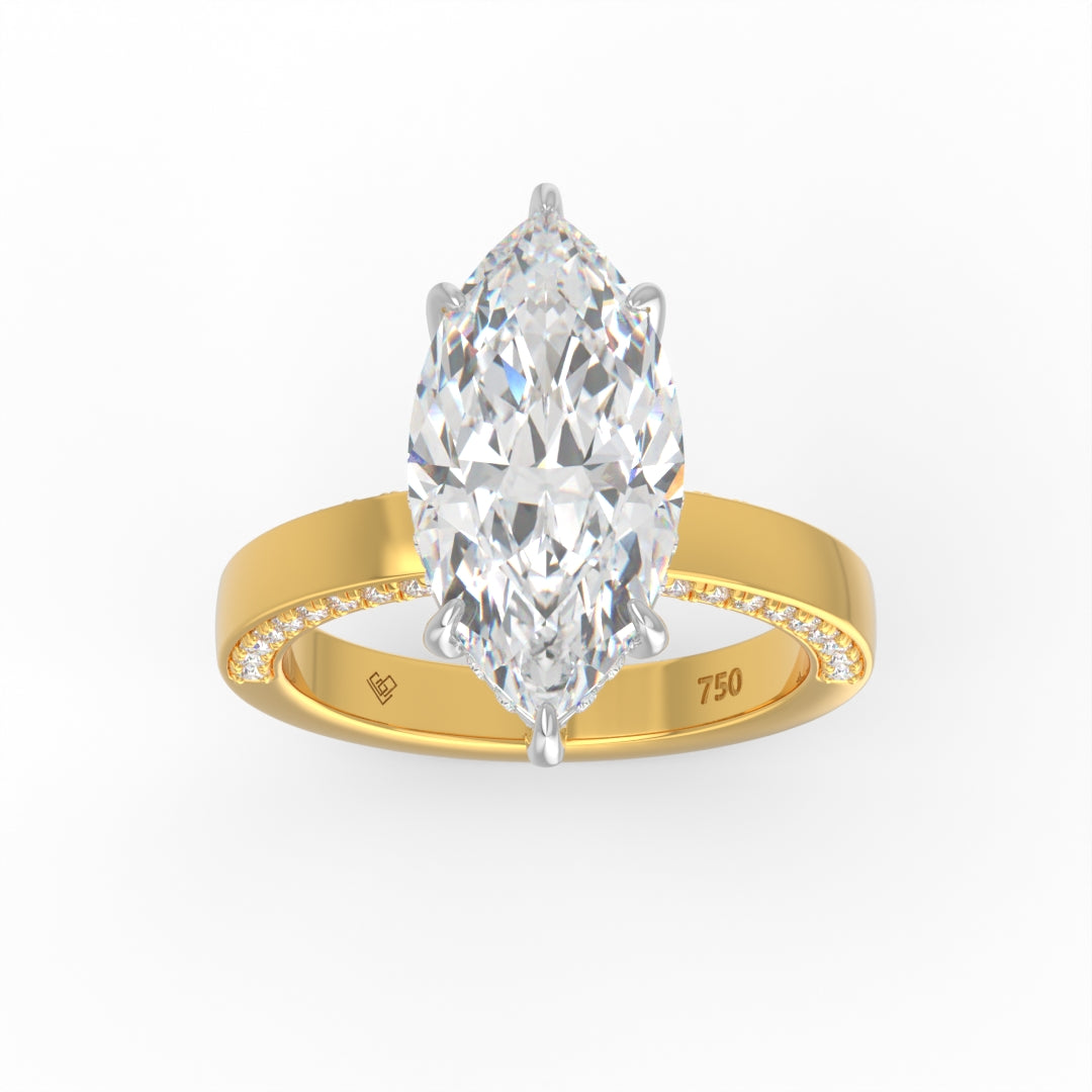 Celeste Marquise cut Lab Diamond with Cigar band and half set Diamond sides & hidden halo