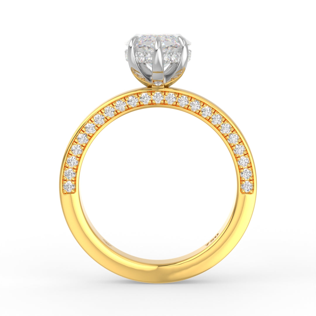 Celeste Marquise cut Lab Diamond with Cigar band and half set Diamond sides & hidden halo