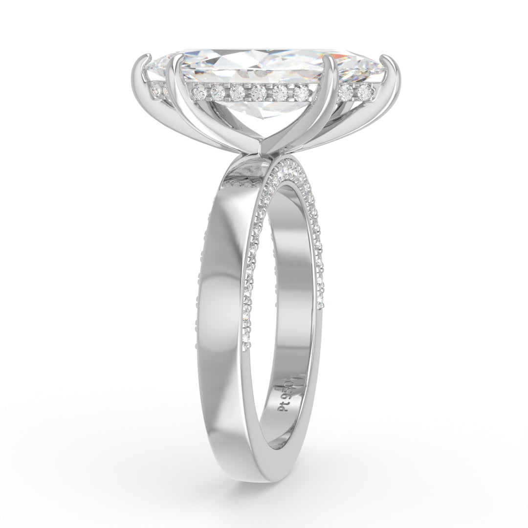 Celeste Marquise cut Lab Diamond with Cigar band and half set Diamond sides & hidden halo
