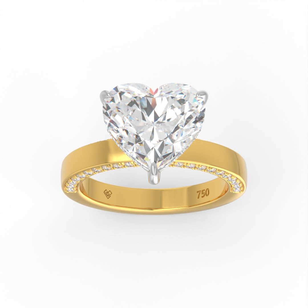 Celeste Heart cut Lab Diamond with Cigar band and half set Diamond sides & hidden halo