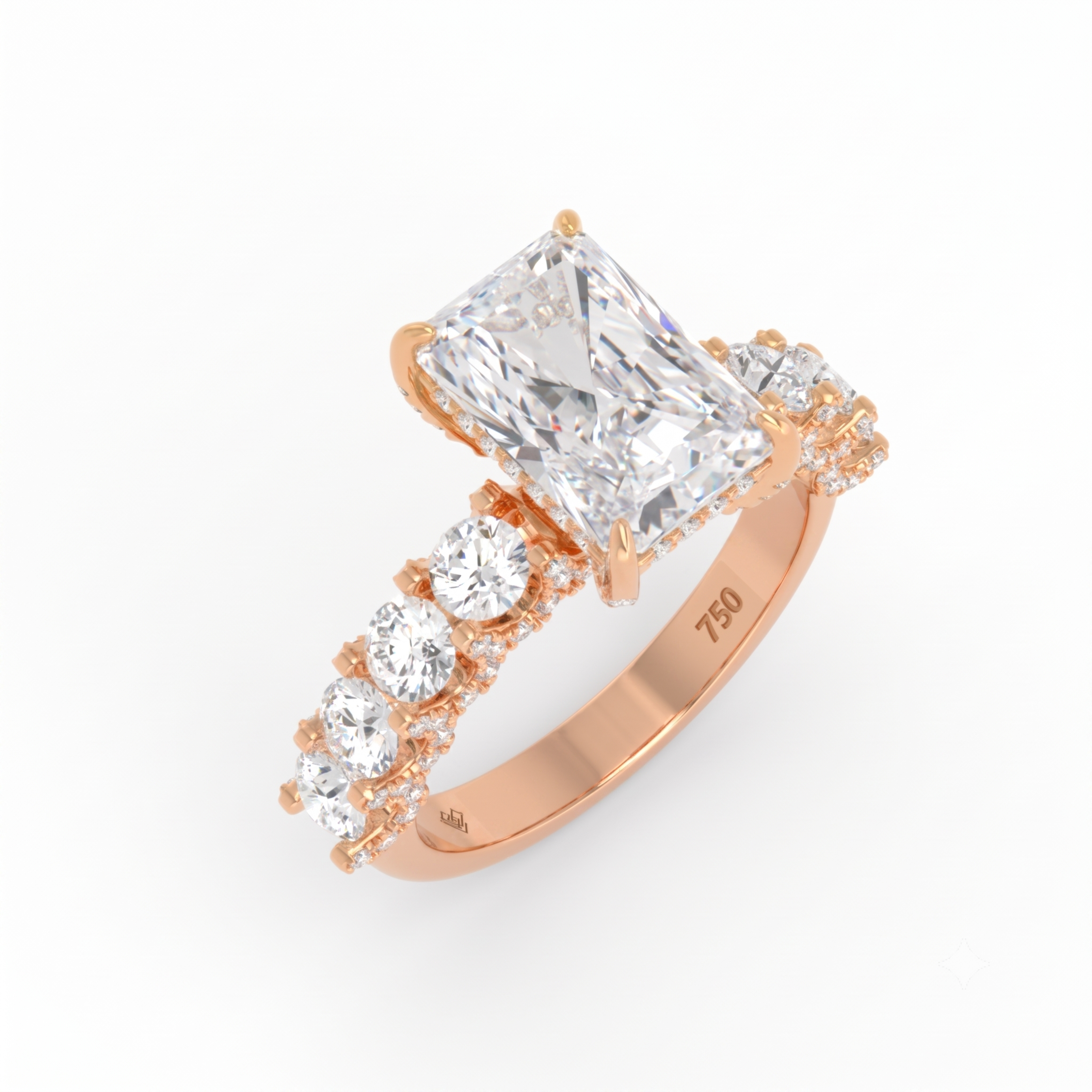 Juliette Radiant Lab-Grown Diamond Engagement Ring featuring a Half-Set Diamond Band, Hidden Halo, and Pavé U-Shaped Prong Setting