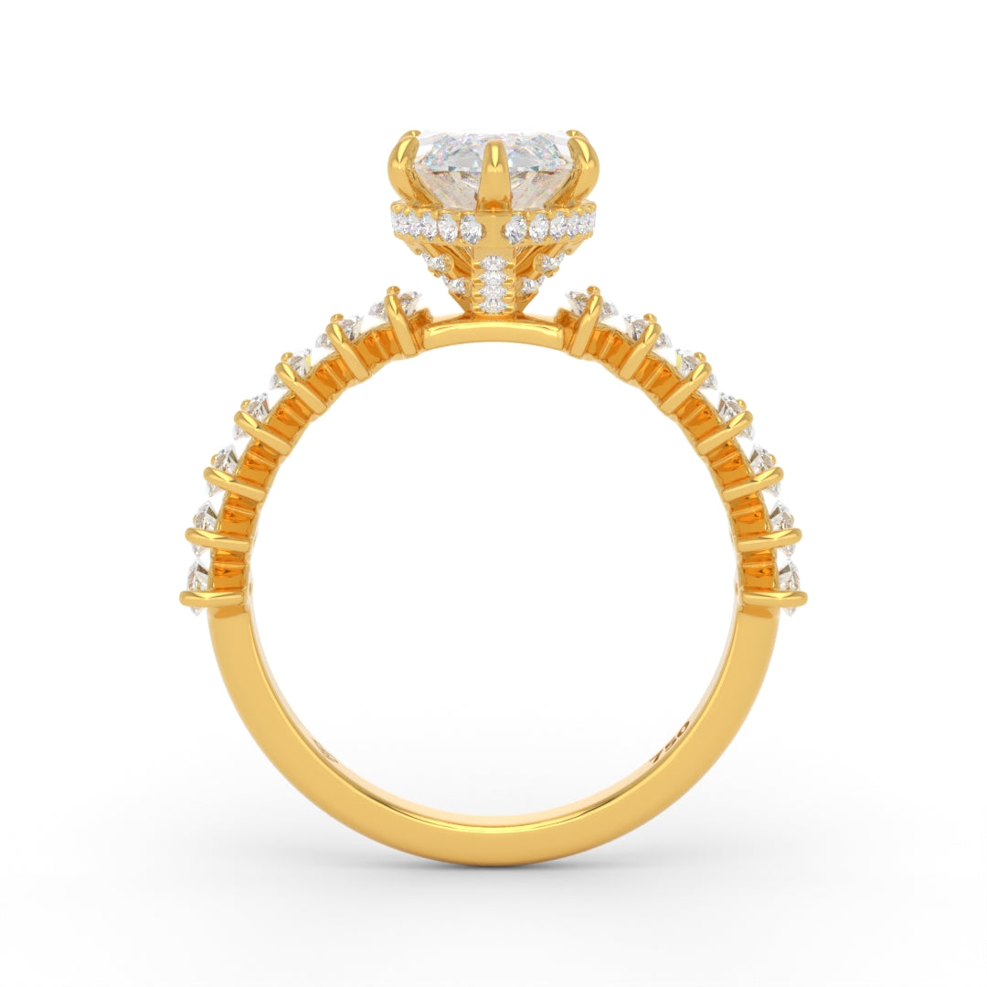 Vivien Marquise Brilliant Cut Engagement Ring with Marquise Brilliant Diamond Band and Wrap Around Hidden Halo