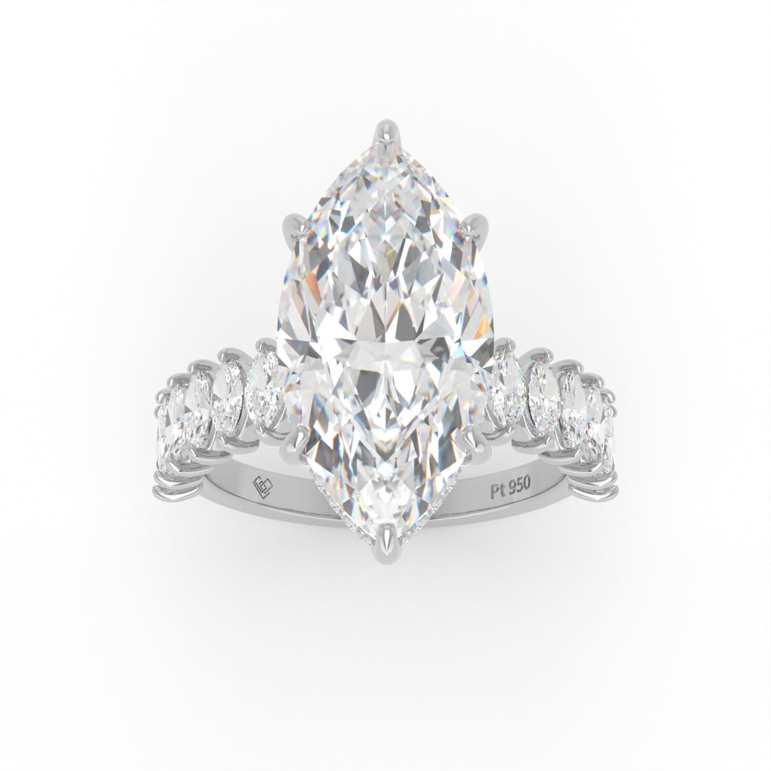 Vivien Marquise Brilliant Cut Engagement Ring with Marquise Brilliant Diamond Band and Wrap Around Hidden Halo