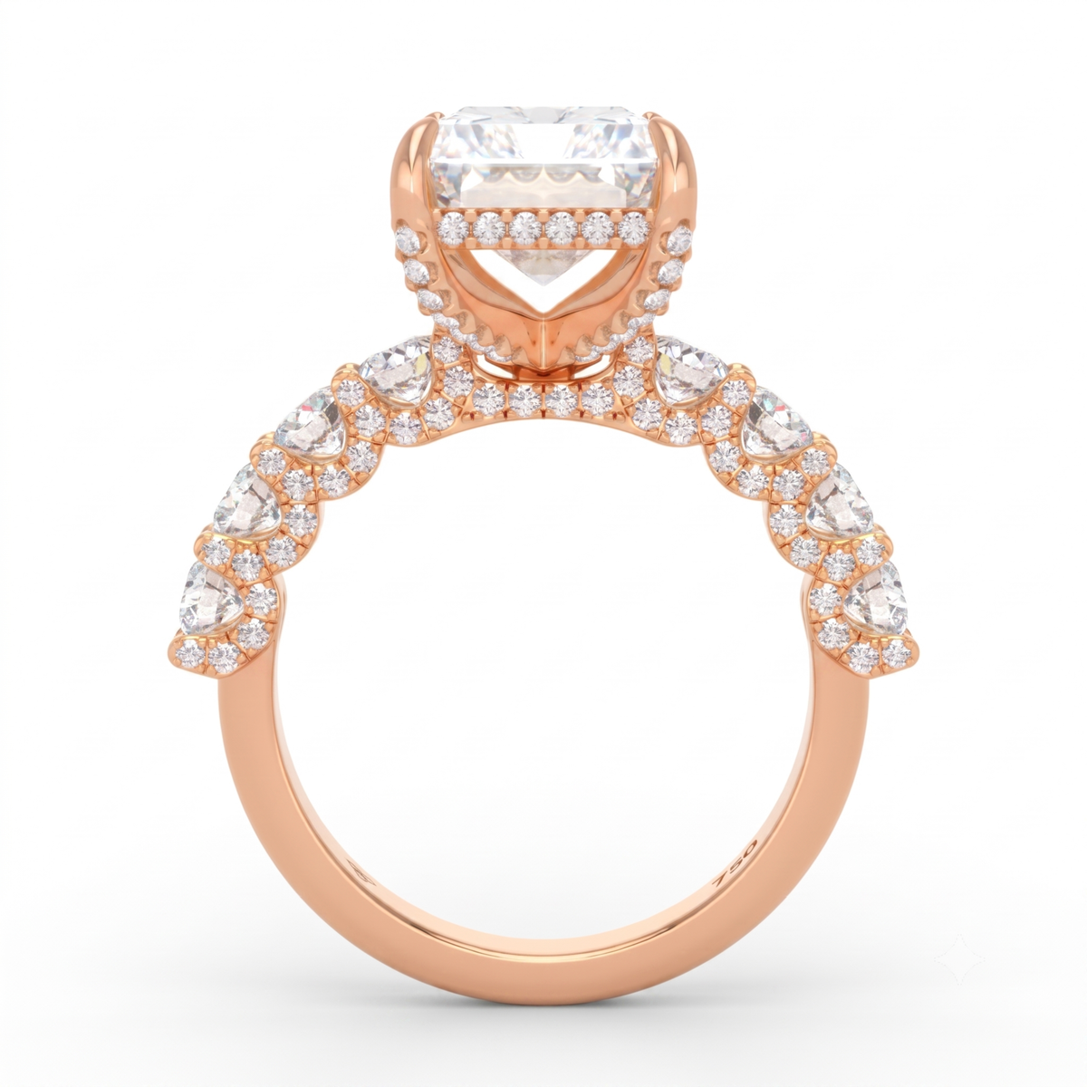 Juliette Radiant Lab-Grown Diamond Engagement Ring featuring a Half-Set Diamond Band, Hidden Halo, and Pavé U-Shaped Prong Setting