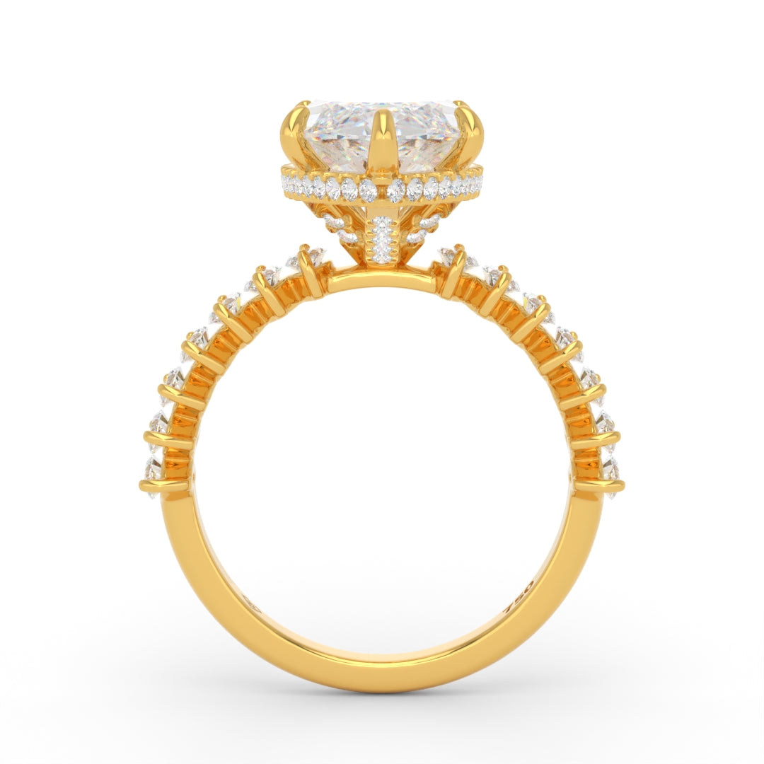 Vivien Marquise Brilliant Cut Engagement Ring with Marquise Brilliant Diamond Band and Wrap Around Hidden Halo
