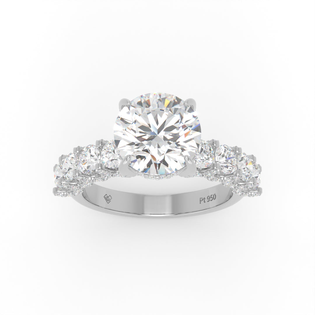 Juliette Round Lab-Grown Diamond Engagement Ring featuring a Half-Set Diamond Band, Hidden Halo, and Pavé U-Shaped Prong Setting